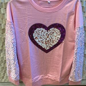 Womens Valentines pink sequin top size medium New